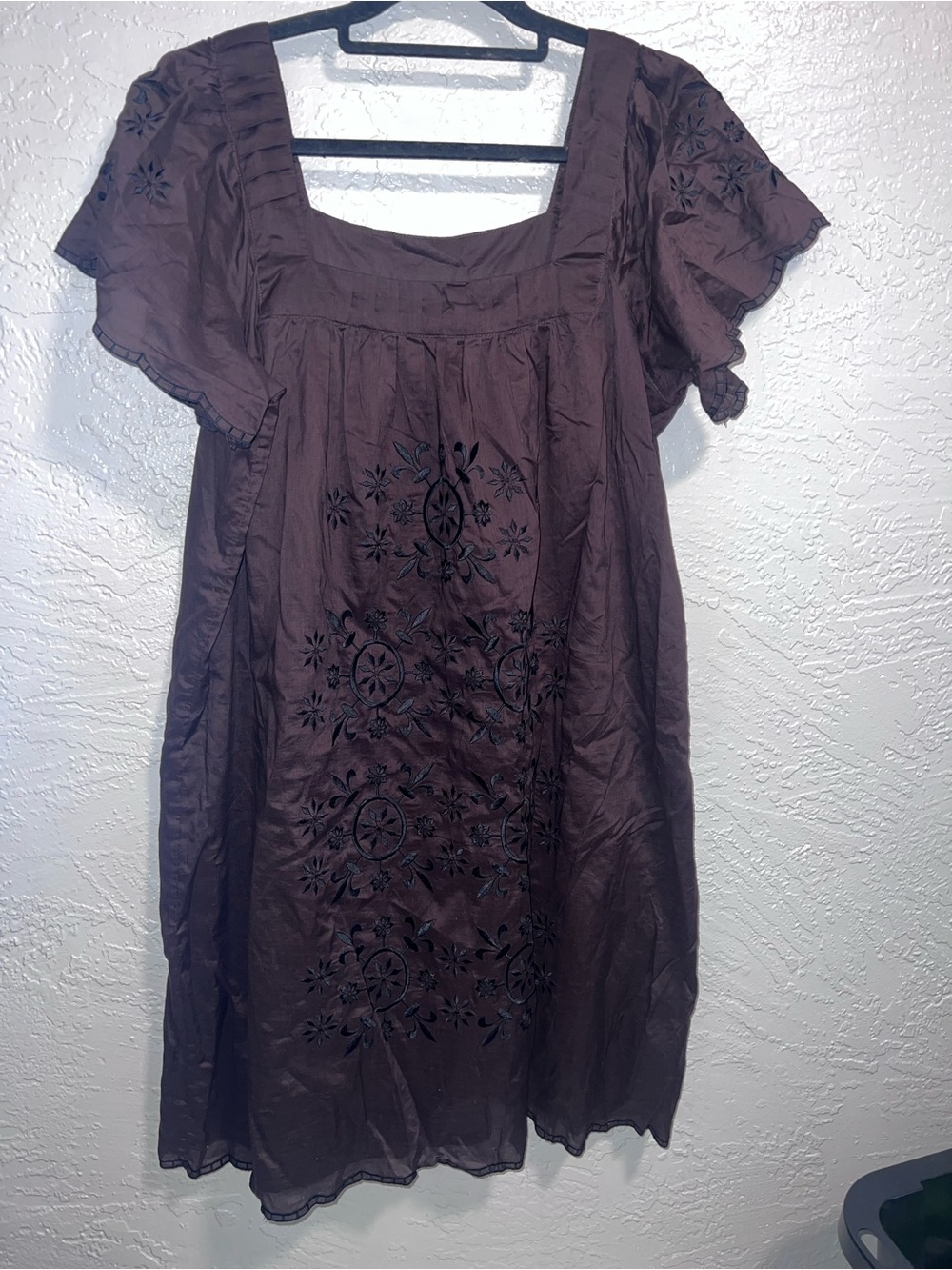 Mossimo Supply Co. Brown Embroidered Square-Neck Tunic Dress